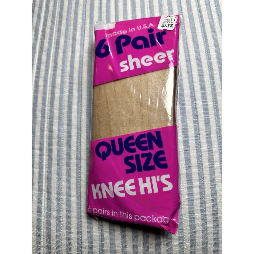 Vintage Kmart Suntone Queen Size Sheer Knee Hi's 6 Pair Pack NOS Made in USA